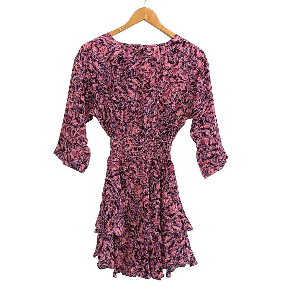 NWT Gilner Farrar Pink Abstract Print Silk Ruffle Mini Dress